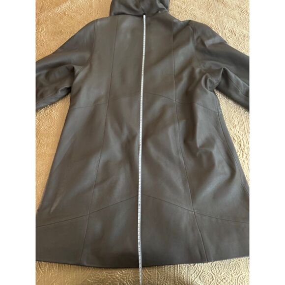 Genuine leather with quilted lining hooded women's coat, size XL - Picture 9 of 13